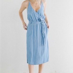Anthropologie Cloth & Stone Light Blue Sleeveless Wrap Midi Dress